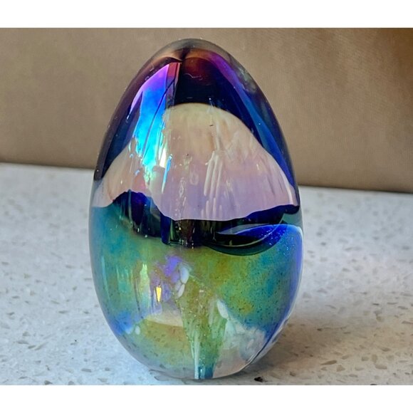 MSH Iridescent Blown Glass Paperweight Mt. St. Helen’s Ash Flower Dated ‘85 Gift - Picture 2 of 9